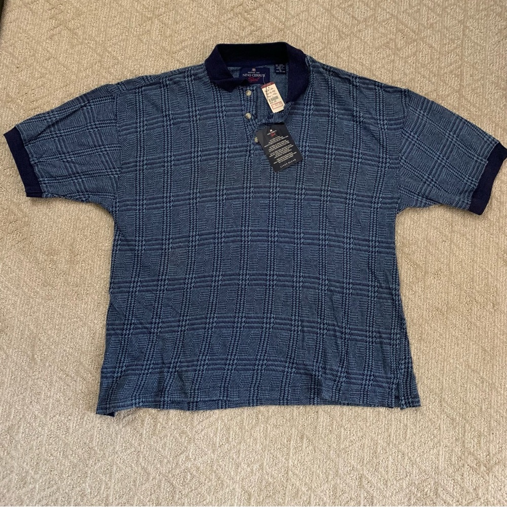 Nino Cerruti polo shirt Men's XL Blue Polo Shirt LINEN/cotton VTG 90’NWT